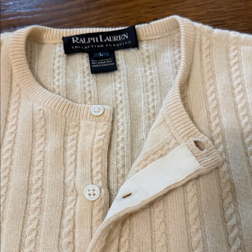 Ralph Lauren Collection Classics 100% Cashmere Cable Knit Cardigan Size L Cream - Picture 4 of 5